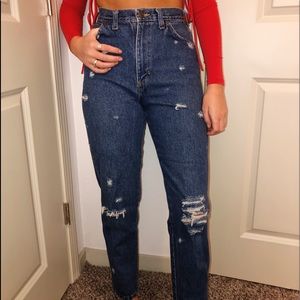 Custom Distressed Vintage High Waisted Denim Jeans